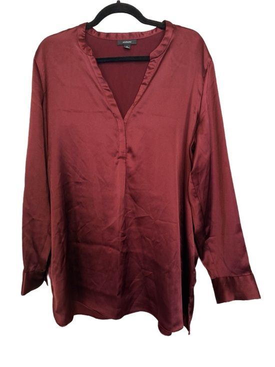 Alfani Tops - Alfani Long Sleeve Satin Blouse, Size XL, Burgundy